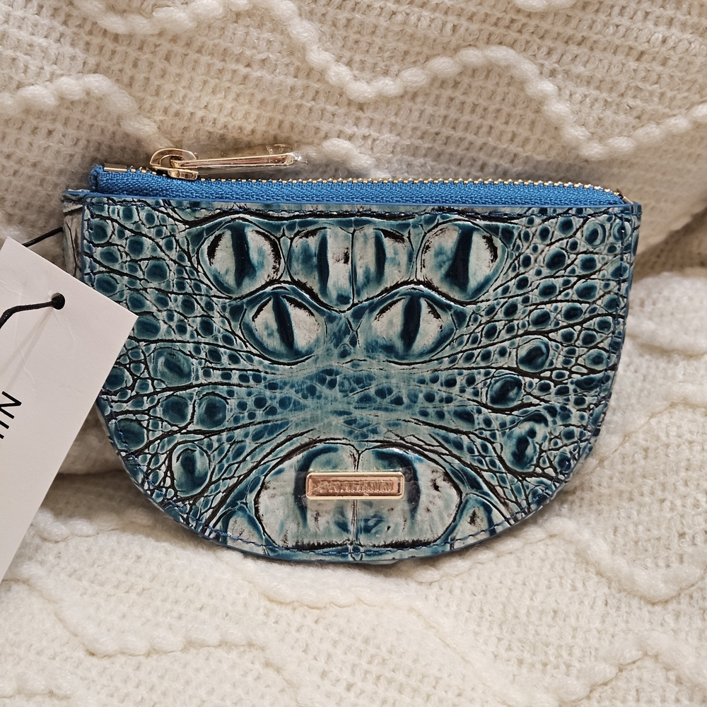 BRAHMIN NWT Mineral Blue Melbourne Britt Croc-Embossed Half-Moon Coin Pouch